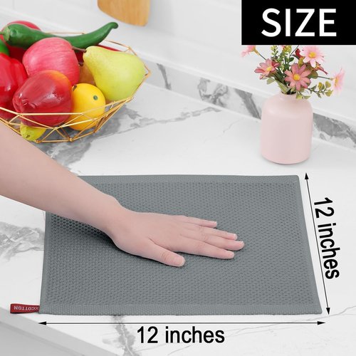 Homaxy 100% Cotton Dish Cloths - Ultra Soft, Absorbent & Quick Drying | 12-Pack, 12 x 12 Inches, Grey