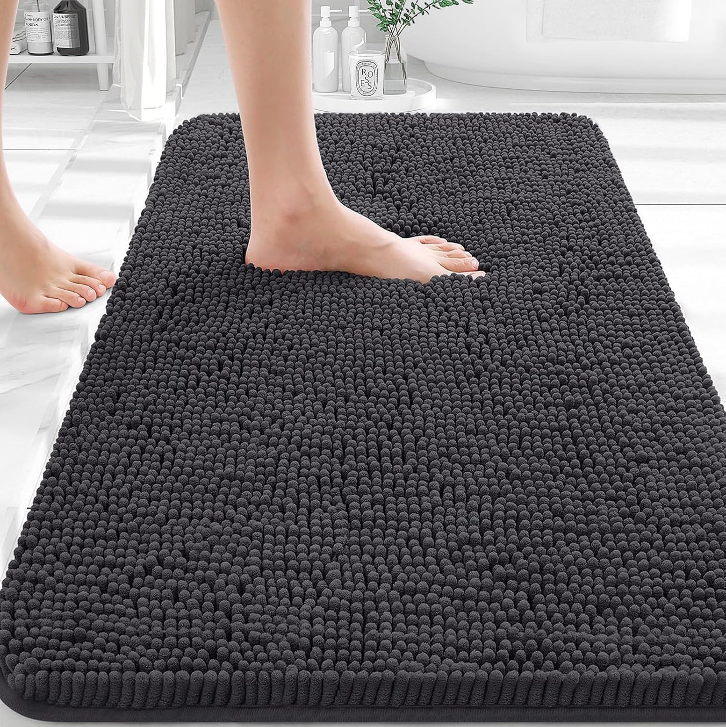 OLANLY Bathroom Rugs - Extra Soft Chenille Bath Mats | Quick Dry, Machine Washable, 36x24, Dark Grey