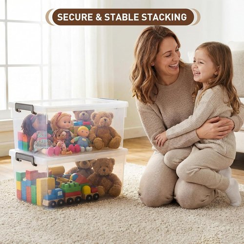 Citylife 33 QT Plastic Storage Bins - Clear Stackable Containers with Lids & Secure Latching Buckles