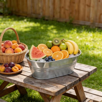 8 Pack Galvanized Tub, Metal Bucket for Drinks 4 Gallon Beverage Tub Large Ice Buckets for Parties Drink Buckets with Carry Handles Tin Bucket for Beer, Cocktail, Wine, Champagne, Fruits