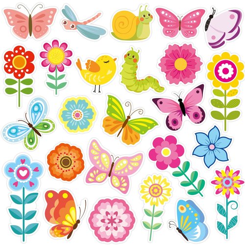 MARFOREVER 25 PCS Spring Window Thick Gel Clings Flower Butterfly Gel Window Clings Colorful Reusable Floral Window Sticker Decals for Spring Party Favors Home Office School Classroom Glass Decoration