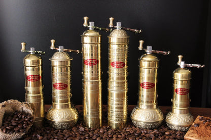 Sozen 7" Handmade Manual Brass Coffee Mill Grinder, Adjustable Portable Conical Burr Mill, Hand Crank Grinder for Turkish Coffee