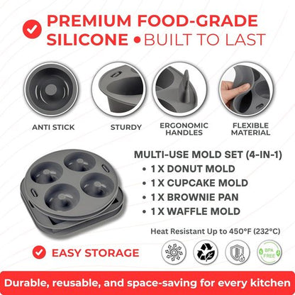 EM Silicone Air Fryer Liners Set - 4-Pc Reusable Baking Molds for Cakes, Donuts & Waffles | Fits 3-5 Qt Air Fryers