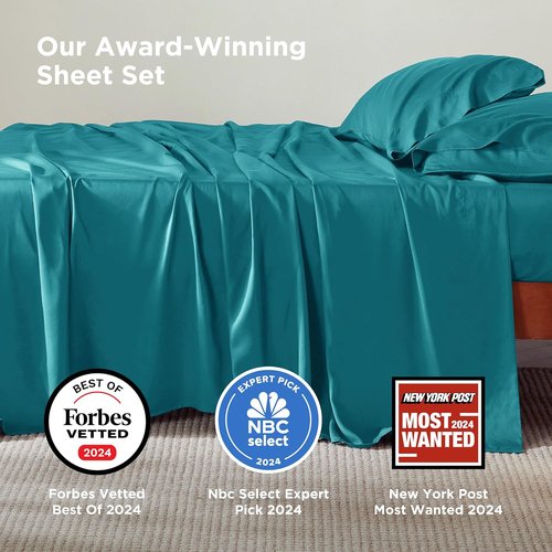 Bedsure Cooling Bed Sheets - Breathable Rayon from Bamboo | Full Size, Deep Pocket Up to 16 Inches, Turquoise