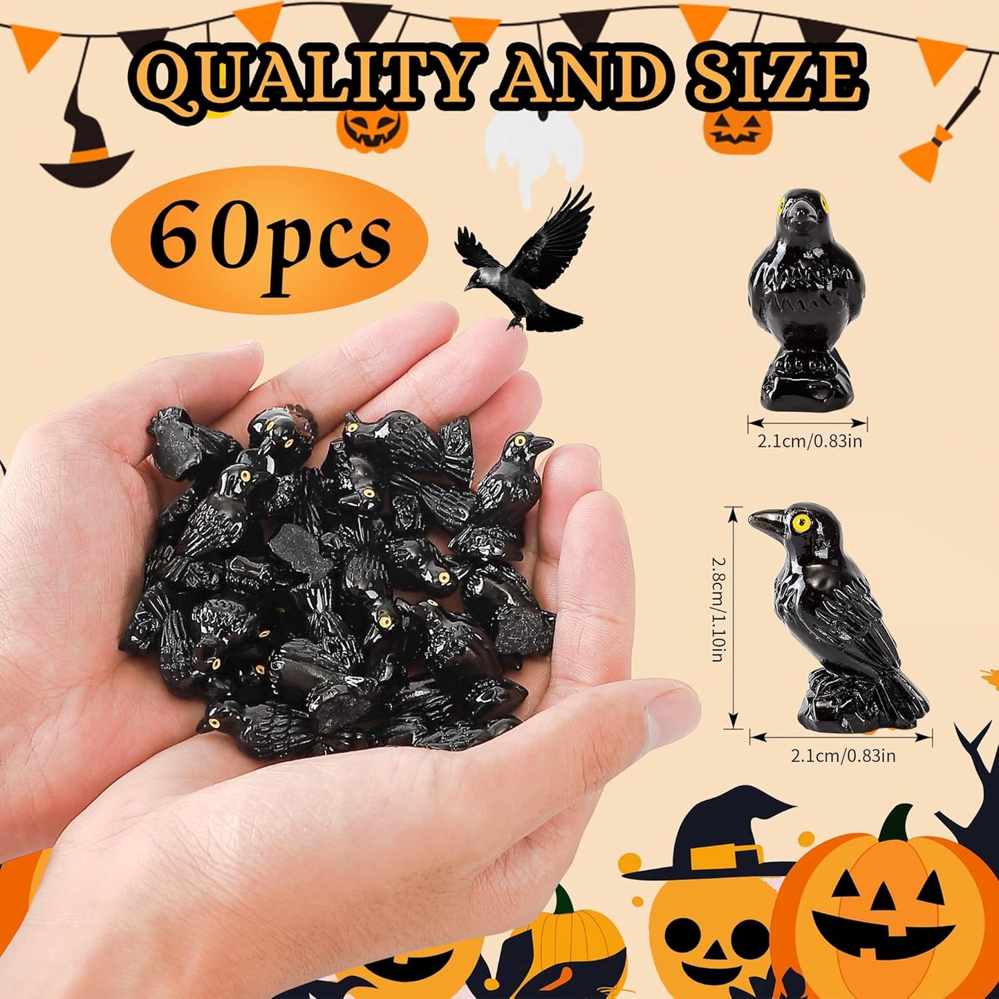 Skiennix Miniature Resin Crows - 30 Pcs Black Raven Figurines for Spooky Halloween Decor & DIY Crafts
