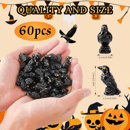 Skiennix Miniature Resin Crows - 30 Pcs Black Raven Figurines for Spooky Halloween Decor & DIY Crafts
