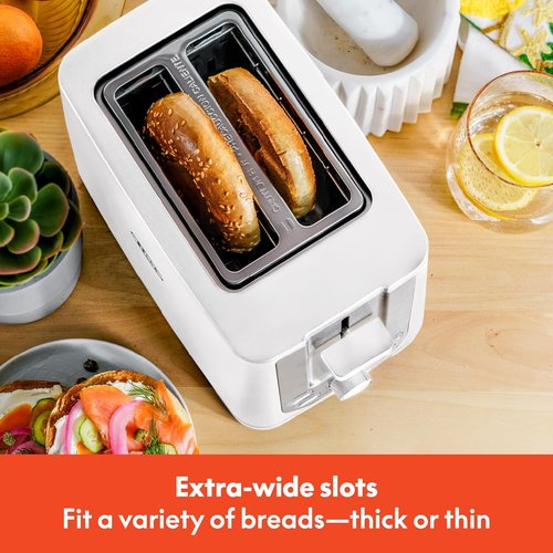Bella 2 Slice Toaster - Extra Wide Slots, Auto Shut Off & Removable Crumb Tray | Toast Bread, Bagels & Waffles - White