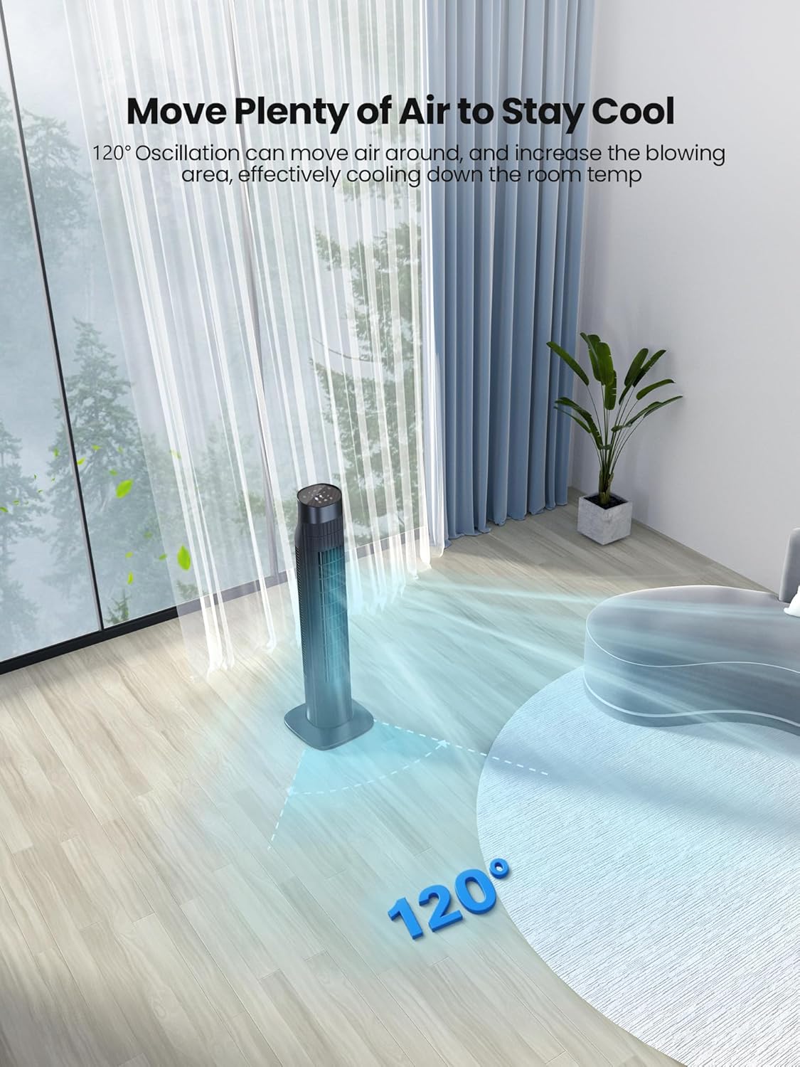 Uthfy Bladeless Tower Fan - 31” Oscillating Electric Fan with Remote, 3 Speeds, Quiet Operation, Black