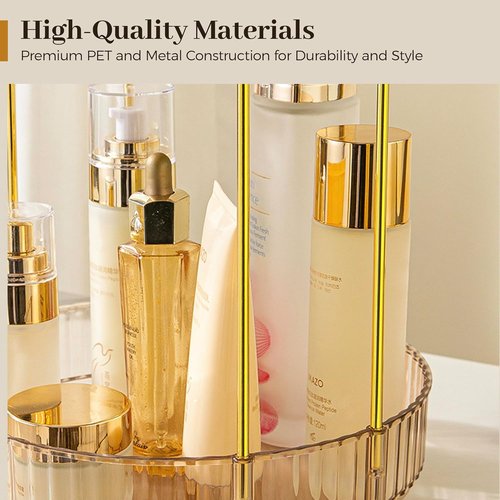 Aveniee 360 Rotating Makeup Organizer - Upgraded Two-Tier Vanity Storage for Perfume & Skincare - Gold