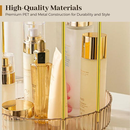 Aveniee 360 Rotating Makeup Organizer - Upgraded Two-Tier Vanity Storage for Perfume & Skincare - Gold