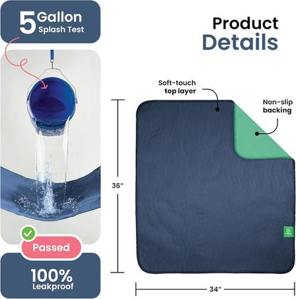 IMPROVIA® Washable Underpads - Heavy Absorbency Reusable Incontinence Pads for All Ages | Navy & Green, 34"x36" (Pack of 4)