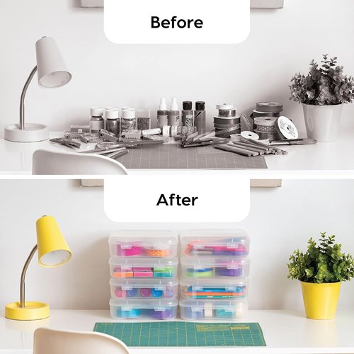 IRIS USA Paper Storage Cases - Thick 6" x 6" Portable Organizers with Built-In Handle | Clear 8-Pack for Crafts & Documents