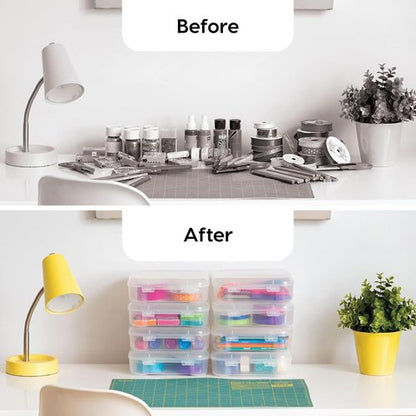 IRIS USA Paper Storage Cases - Thick 6" x 6" Portable Organizers with Built-In Handle | Clear 8-Pack for Crafts & Documents