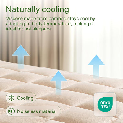 Skiennix Ultra Soft Queen Size Mattress Topper - Bamboo Viscose Pillow Top for Full Body Support | Naturally Cooling, Beige