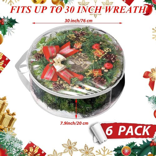 6 Pack Wreath Storage Container - 30" Wreath Storage Bag with Sturdy Handles for Blankets & Clothes