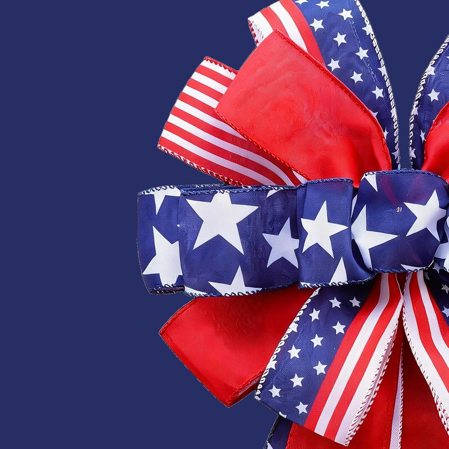 Skiennix Large 4th of July Tree Topper Bow - Pre-Tied Patriotic Ribbon for Wreaths | 52x13 Inch Red, Blue, White