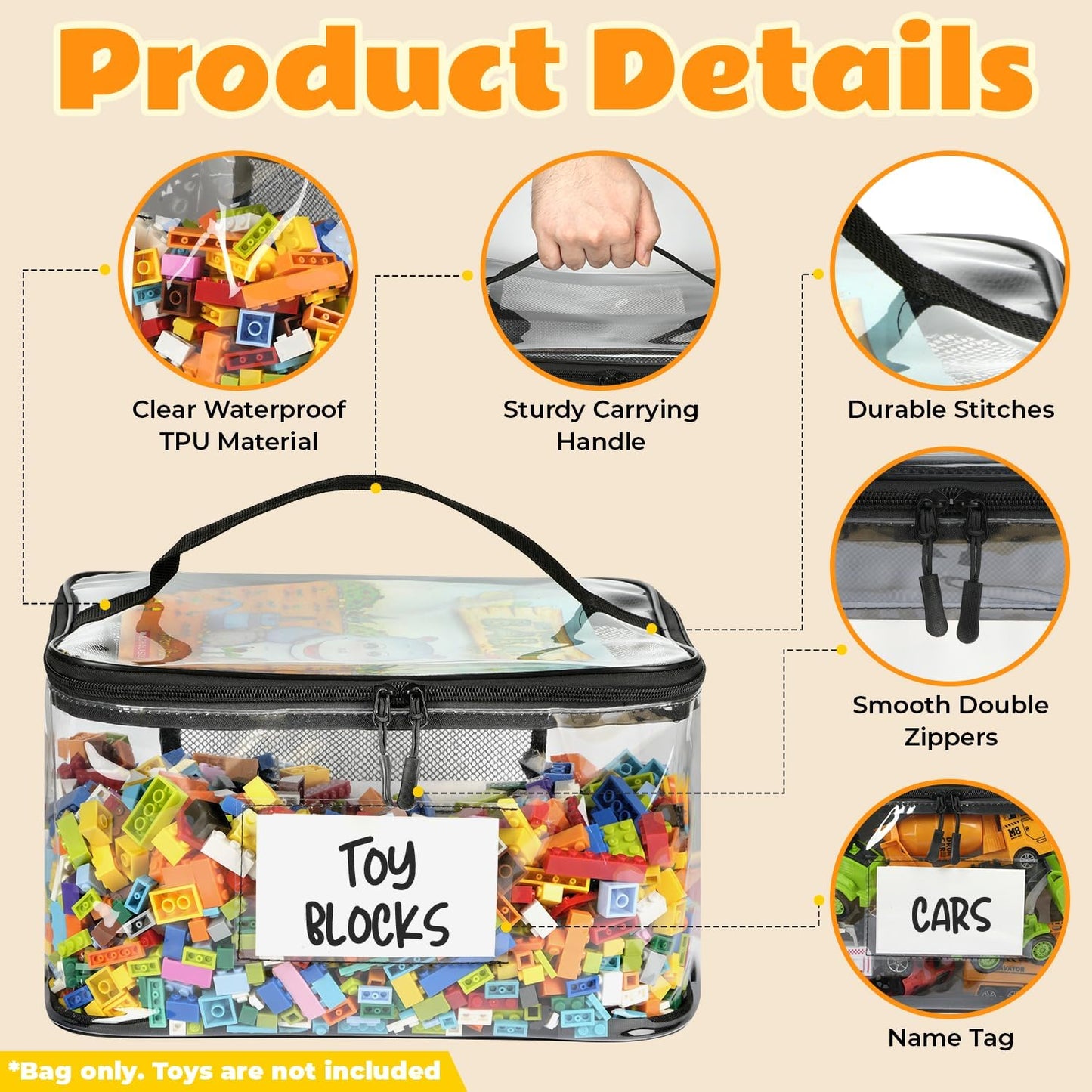 Skiennix Extra Large Toy Storage Bags - 6-Pack Reusable Clear TPU Waterproof Organizers for Kids' Toys, Games & More