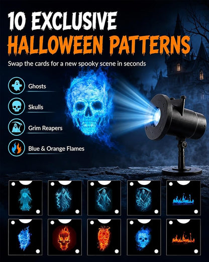 Halloween Projector - 10 HD Projection Slides, 32ft Wide Indoor/Outdoor Display, Ghosts, Witches & More (Variation of THIS listing: 0)