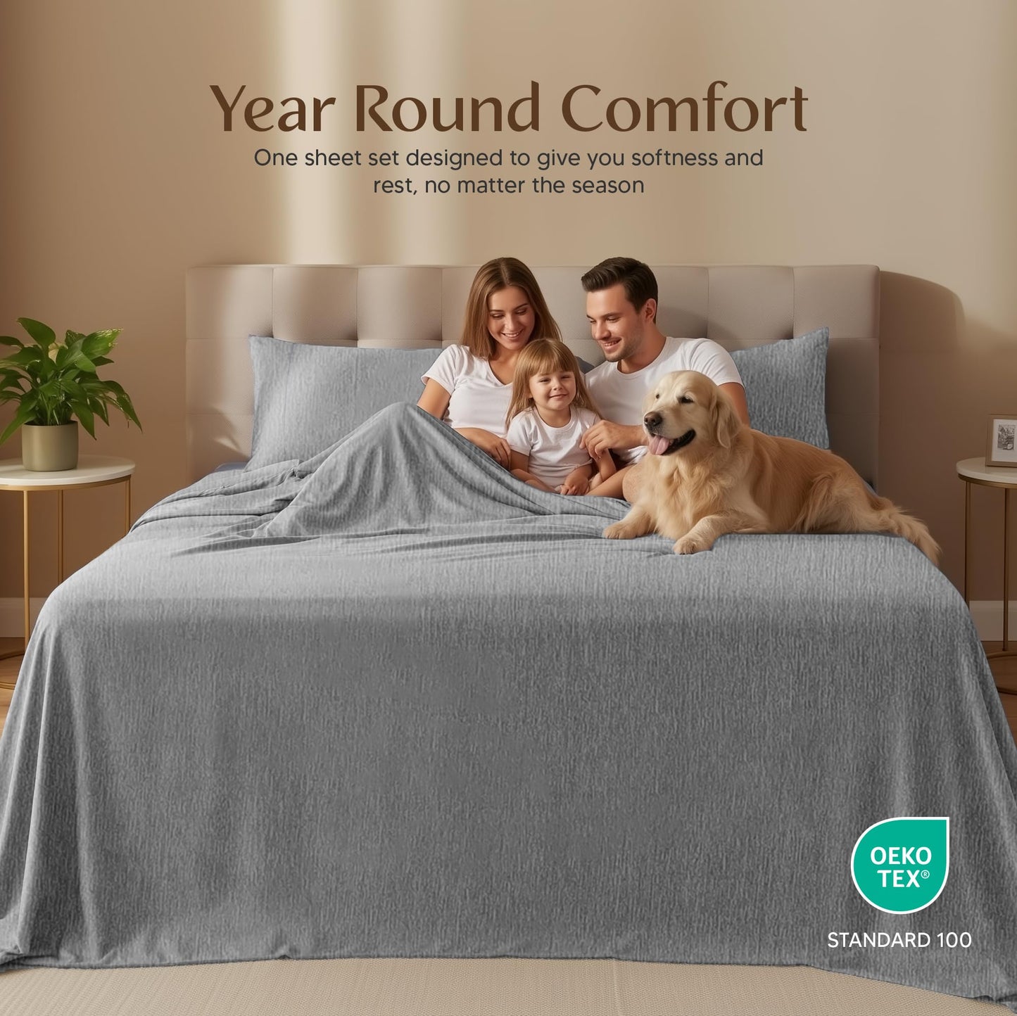 Utopia Bedding King Size Sheet Set – 4 Piece Bed Sheets, Soft and Breathable Microfiber, Includes 1 Fitted Sheet, 1 Flat Sheet and 2 Pillowcases – Oeko Tex (Heather Grey)