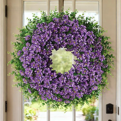 26" Eucalyptus Wreath by [Brand Name] - Faux Morning Glory Flowers for Spring & Summer Decor | Purple