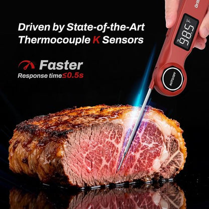 GrillBliss Instant Read Meat Thermometer - USB-C Rechargeable with 0.5s Fast Read & ±0.5℉ Accuracy | VA LCD Display
