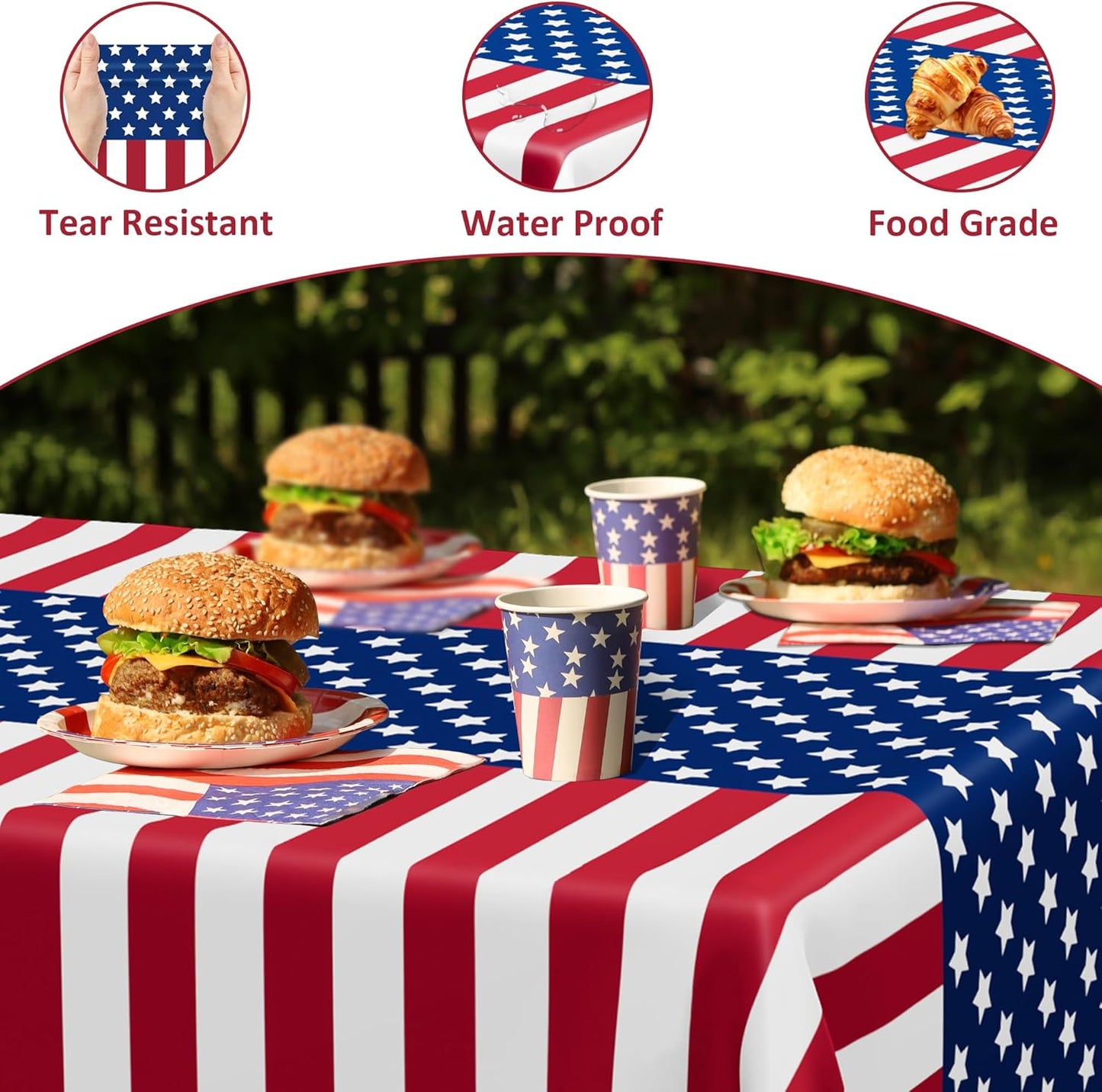 Patriotic Tablecloths by 4th of July | 4 Pcs 108" x 54" Red, White & Blue Rectangle Covers