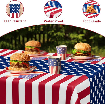 Patriotic Tablecloths by 4th of July | 4 Pcs 108" x 54" Red, White & Blue Rectangle Covers