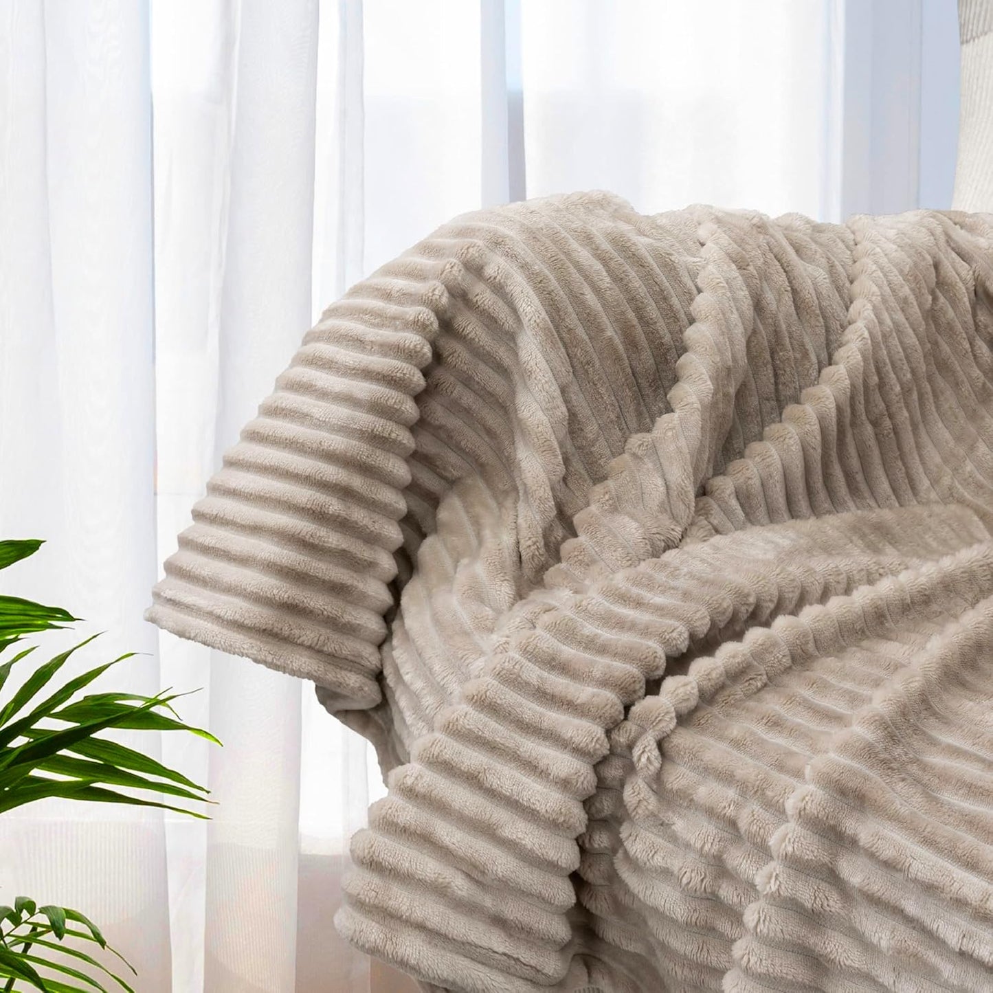 PAVILIA Cozy Fleece Bed Blanket King - Super Soft Plush Luxury Flannel Throw | Warm Ribbed Microfiber (Taupe Tan, 90x108 Inches)