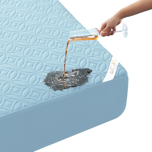 **BEDLORE Waterproof Mattress Protector - Cal King Size Soft Mattress Pad with Deep Pocket (Sky Blue)**