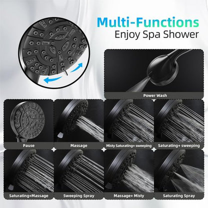 BESAQUO Shower Head,10 Functions High Pressure shower head with handheld, Built-in Pause Mode & Power Wash, Non-Clogging Nozzles High Flow Hand Held Shower Head, Leakproof 6ft Hose&Adjustable Bracket
