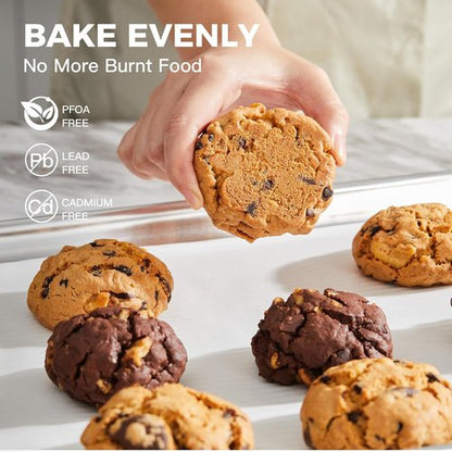 HONGBAKE Aluminum Cookie Sheets - Commercial Quality Non-Stick Baking Pans | 2-Pack with 50 Parchment Paper, 12.8 x 17.7 in, Silver