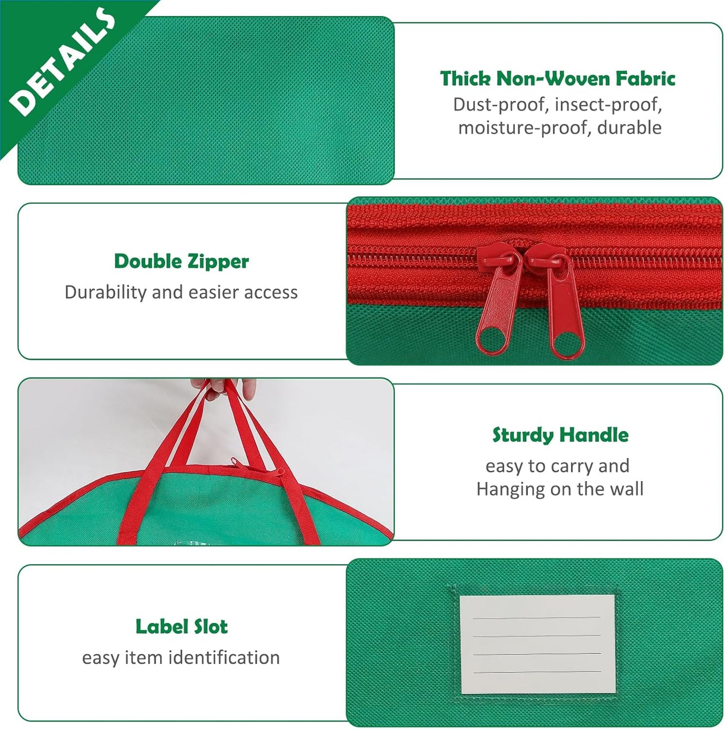Regine Switzerland 24-Inch Christmas Wreath Storage Bag - Durable Double Zipper & Card Slot - Green