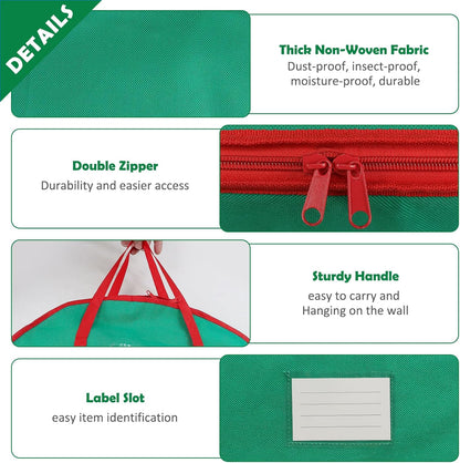 Regine Switzerland 24-Inch Christmas Wreath Storage Bag - Durable Double Zipper & Card Slot - Green