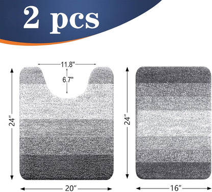 OLANLY Bathroom Rug Set - Soft Absorbent Microfiber Mats & U-Shaped Contour Rug | Non-Slip, Machine Washable, Grey (24"x16" + 24"x20")