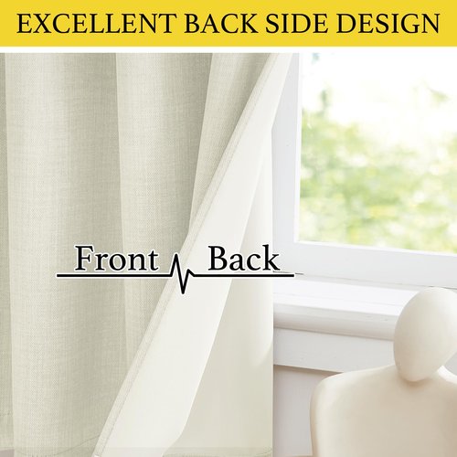 NICETOWN Natural Linen Room Darkening Curtain Valances for, Grommet Faux Linen Blend Short Curtains Thermal Insulated Window Tiers for Kitchen Over Sink, W52 x L30, Set of 2