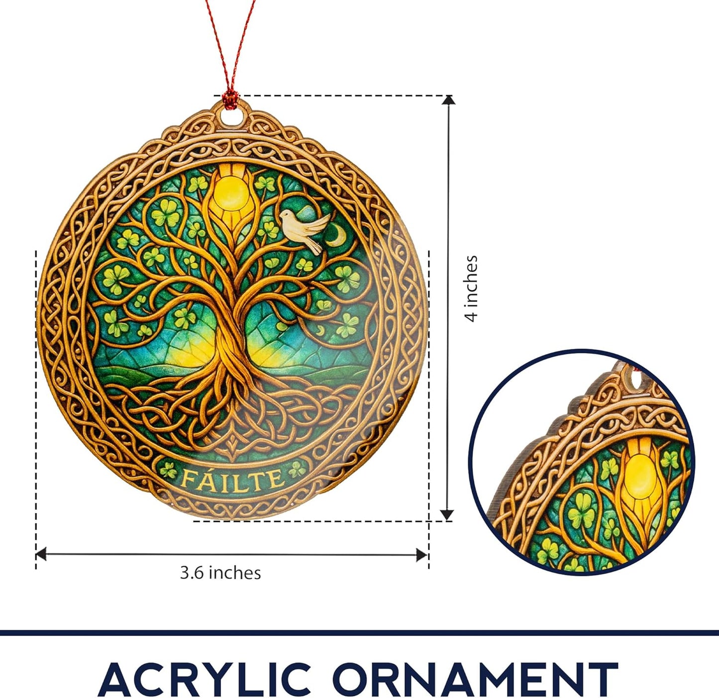St. Patrick's Day Gifts | Tree of Life Ornament - Celtic Decor with Shamrock Blessing Card