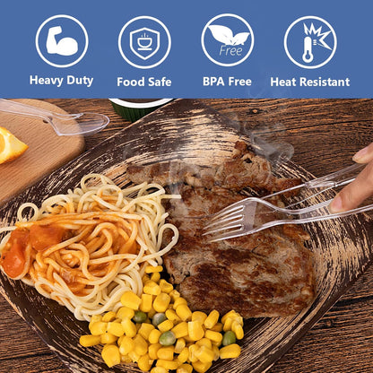 SACATR Heavy-Duty Disposable Plastic Forks - 100 Count, BPA-Free & Heat Resistant for Parties & Events