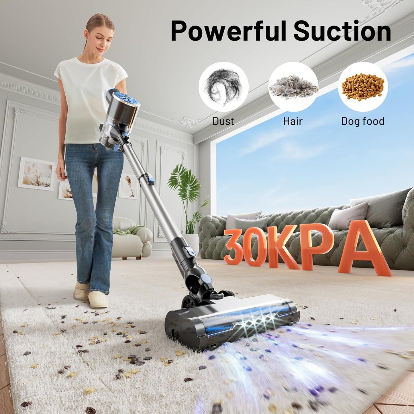 VIPSUN Cordless Vacuum Cleaner - Lightweight 6-in-1 Stick Vacuum with Powerful Suction & LED Screen | Ideal for Carpets, Pet Hair & Hardwood Floors