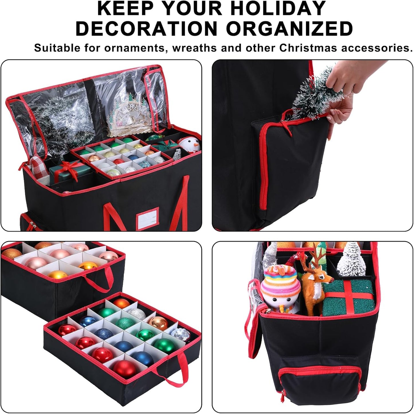 Skiennix Large 2-in-1 Christmas Ornament Storage Box - High Capacity for Easy Organization | Black