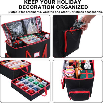 Skiennix Large 2-in-1 Christmas Ornament Storage Box - High Capacity for Easy Organization | Black