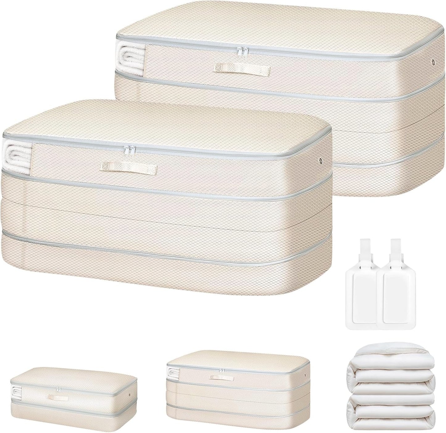 Comforter Storage Bag - Large Capacity Washable Compression Organizer for Bedding | 2-Pack Beige