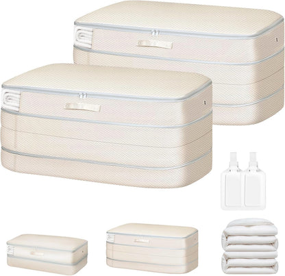 Comforter Storage Bag - Large Capacity Washable Compression Organizer for Bedding | 2-Pack Beige