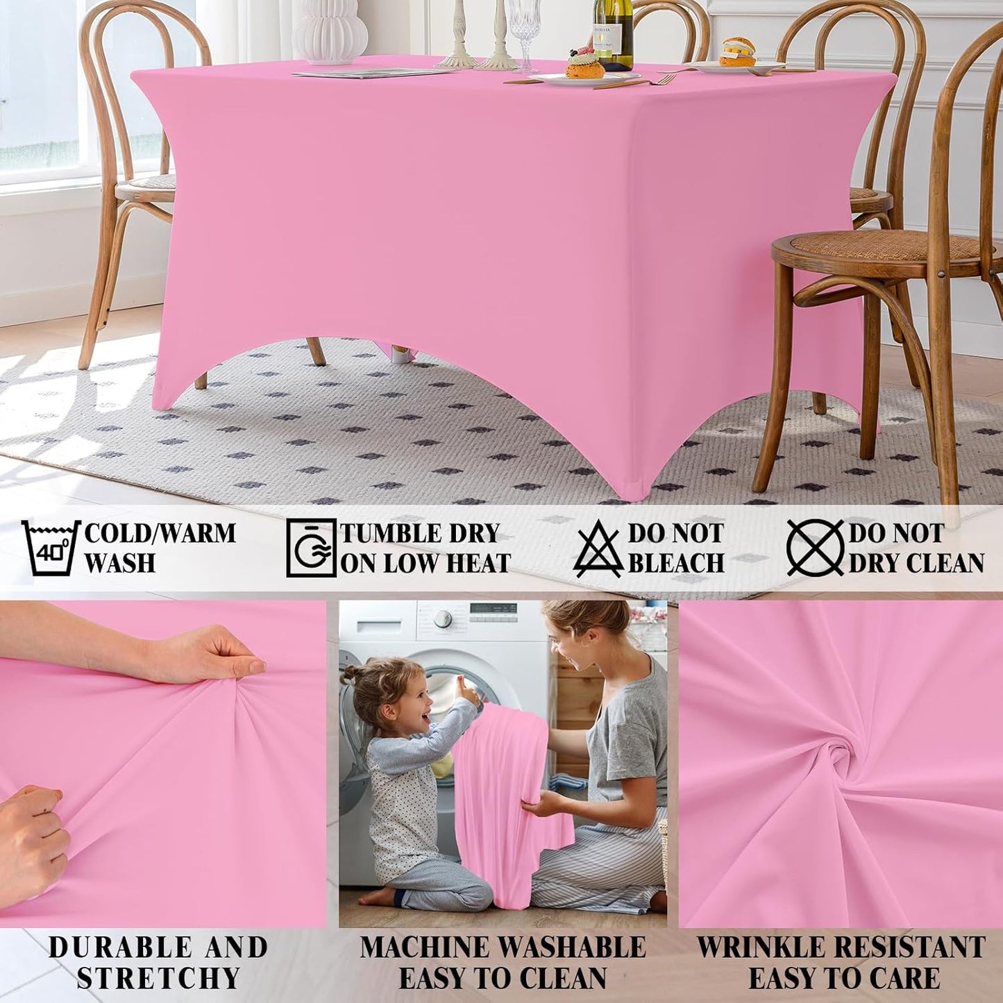 Skiennix Pink 4FT Spandex Tablecloth - Fitted, Washable, Wrinkle-Free Cover for Weddings & Events