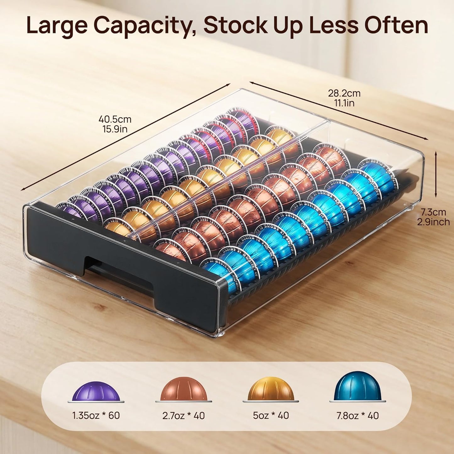 Vtopmart Coffee Pod Organizer - Acrylic Holder for Nespresso Vertuo Pods | Holds 40 Large or 60 Small Capsules