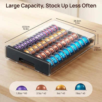 Vtopmart Coffee Pod Organizer - Acrylic Holder for Nespresso Vertuo Pods | Holds 40 Large or 60 Small Capsules