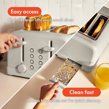 Bella 4-Slice Toaster - 6 Shade Settings, Reheat & Cancel Functions, Removable Crumb Tray, 900W | Oatmilk Color