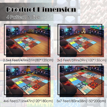 Skiennix Game Room Rug - Block Theme Carpet for Boys' Bedroom | 2'5" x 4' Gaming Floor Mat