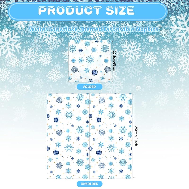 Glenmal 100 Pcs Christmas Snowflake Paper Napkins - Disposable Guest Towels