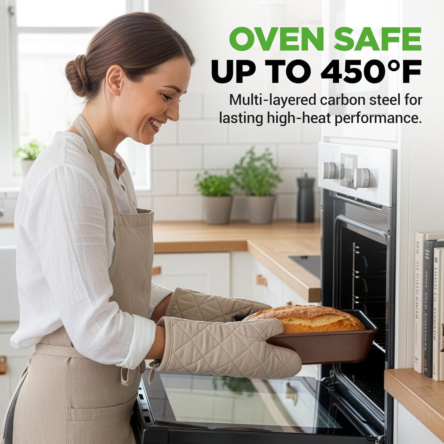 NutriChef 8-Piece Nonstick Bakeware Set - PFOA Free, Oven Safe to 450°F | Round, Loaf, Muffin & Cookie Pans (Brown)