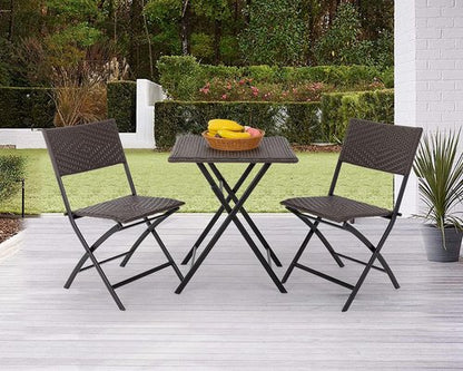 FDW Patio Furniture - 3 Piece Folding Rattan Chair Set | No Assembly Outdoor Conversation Set - Brown